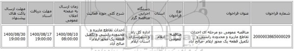 مناقصه عمومی دو مرحله ای احداث تقاطع ماربره و محدوده رانشی و تکمیل قطعه یک محور ایلام -صالح آباد