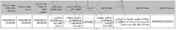 مناقصه عمومی همزمان با ارزیابی (فشرده) یک مرحله ای اصلاح و نوسازی رفوژ بلوار پترو شیمی