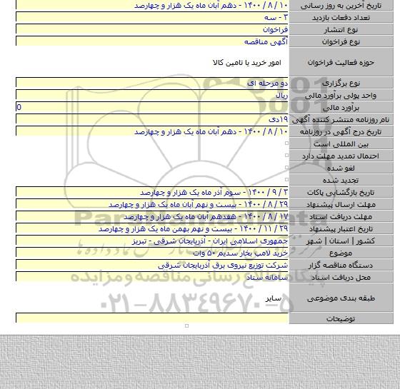خرید لامپ بخار سدیم ۵۰ وات