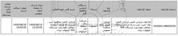 فراخوان ارزیابی کیفی ارزیابی کیفی توان خرید، نصب و راه اندازی سامانه حفاظت هوشمند ایستگاه 400 کیلوولت تیران