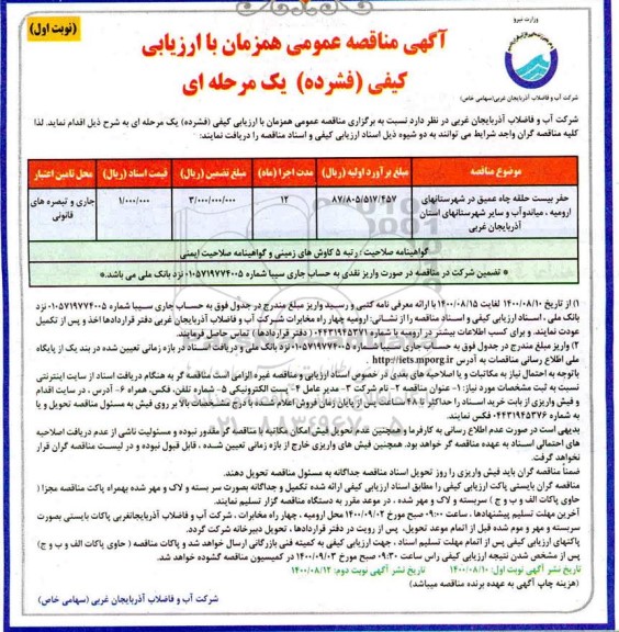 مناقصه حفر 20 حلقه چاه عمیق