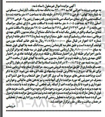 مزایده مزایده سه دانگ سه باب ملک مسکونی 84 متر