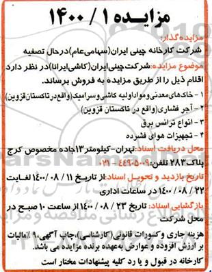 مزایده , مزایده خاک های معدنی و مواد اولیه کاشی و سرامیک و...
