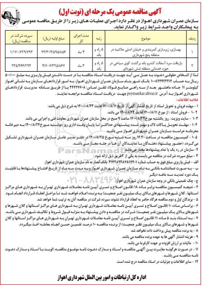 مناقصه بهسازی، زیرسازی کمربندی و خیابان اصلی و...