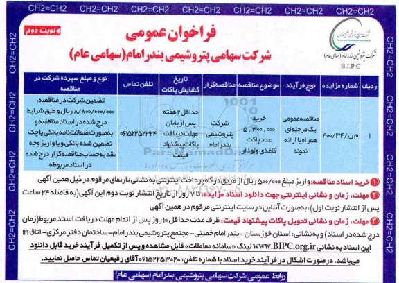 فراخوان خرید 5.300.000 عدد پاکت کاغذی ولودار	