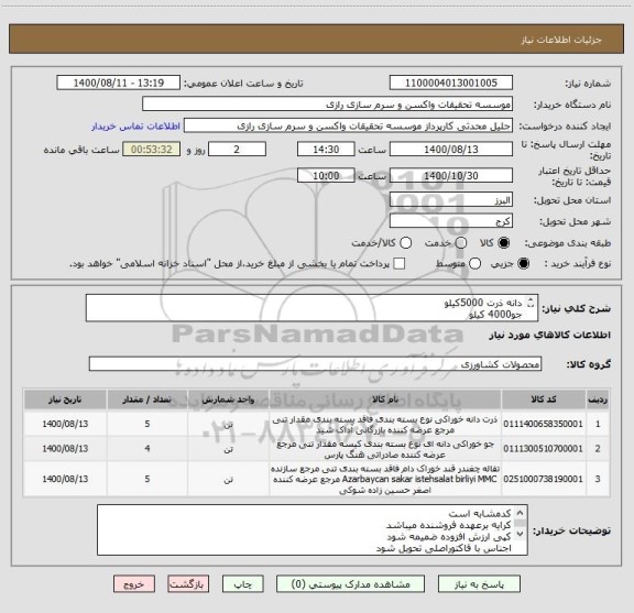 استعلام دانه ذرت 5000کیلو
جو4000 کیلو
تفاله چغندر5000کیلو