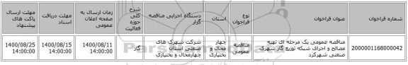 مناقصه عمومی یک مرحله ای تهیه مصالح و اجرای شبکه توزیع گاز شهرک صنعتی شهرکرد