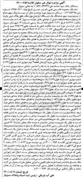 مزایده مزایده بیست و یک سهم مشاع از یک دستگاه آپارتمان