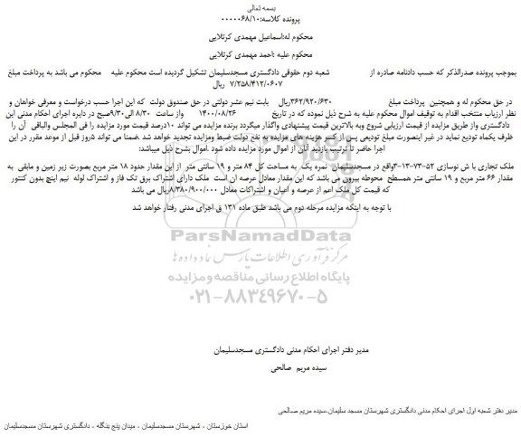 مزایده ملک تجاری