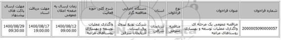 مناقصه عمومی یک مرحله ای واگذاری عملیات توسعه و بهسازی روستاهای مراغه