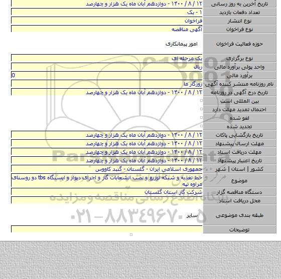 خط تغذیه و شبکه توزیع و نصب انشعابات گاز و اجرای دیوار و ایستگاه tbs دو روستای مراوه تپه