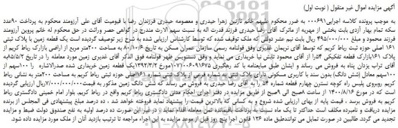 مزایده یک قطعه زمین با پلاک ثبتی 161 اصلی