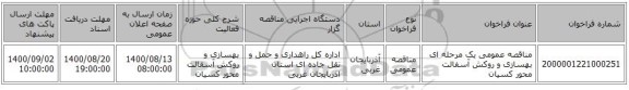 مناقصه عمومی یک مرحله ای  بهسازی و روکش آسفالت محور کسیان ‏‏‏‏