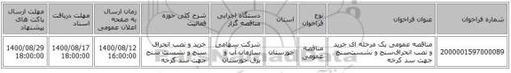 مناقصه عمومی یک مرحله ای خرید و نصب انحراف‌سنج و نشست‌سنج جهت سد کرخه