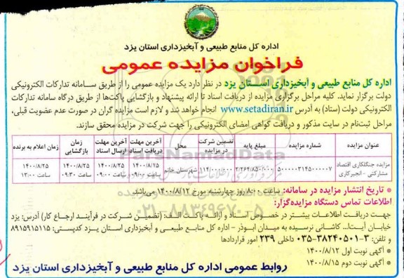 مزایده،مزایده جنگلکاری اقتصاد مشارکتی انجیرکاری