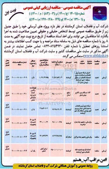 مناقصه پروزه های آبرسانی  