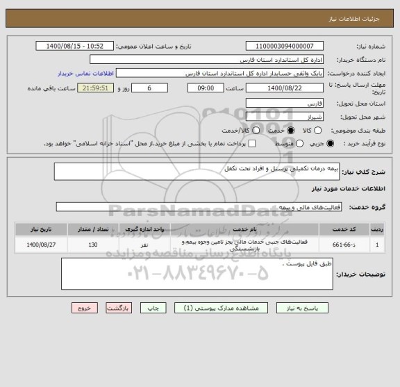 استعلام بیمه درمان تکمیلی پرسنل و افراد تحت تکفل