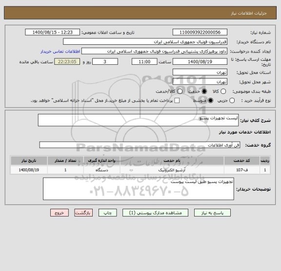 استعلام لیست تجهیزات پسیو