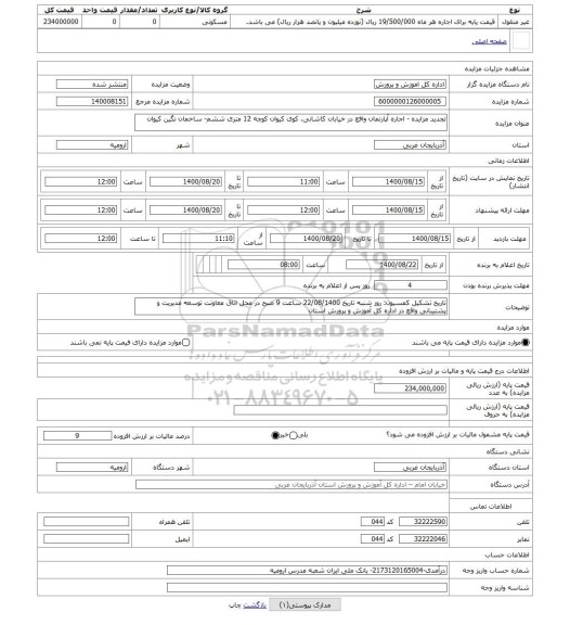 مزایده ، تجدید مزایده - اجاره آپارتمان واقع در خیابان کاشانی، کوی کیوان کوچه 12 متری ششم- ساخمان نگین کیوان