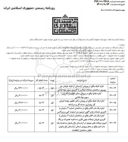 مزایده، مزایده اجاره غرفه ...