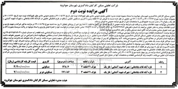 مزایده مزایده فروش دو قطعه زمین با کاربری مسکونی نوبت دوم