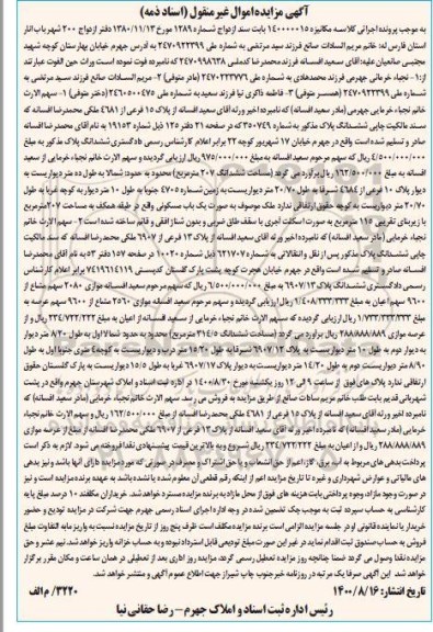 مزایده مزایده ششدانگ پلاک 15 فرعی از 4681 ملکی 