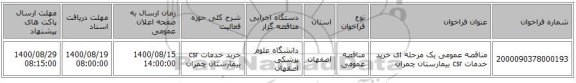 مناقصه عمومی یک مرحله ای خرید خدمات csr بیمارستان چمران 