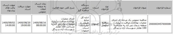 مناقصه عمومی یک مرحله ای اجرای عملیات نهالکاری،مراقبت و آبیاری منطقه شمال نصر آباد به مساحت 100 هکتار شهرستان آران و بیدگل