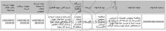 مناقصه عمومی همزمان با ارزیابی (فشرده) یک مرحله ای بازسازی و مرمت ابنیه و مسیر خط لوله حوزه استحفاظی مرکز بهره برداری گرگان