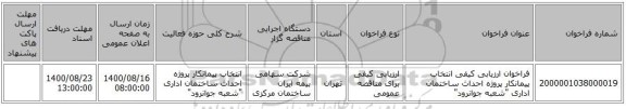 فراخوان ارزیابی کیفی انتخاب‌ پیمانکار پروژه احداث ساختمان اداری 
