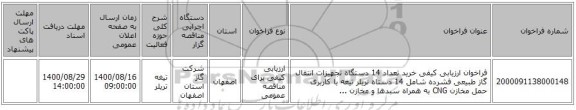 فراخوان ارزیابی کیفی خرید تعداد 14 دستگاه تجهیزات انتقال گاز طبیعی فشرده شامل 14 دستاه تریلر تیغه با کاربری حمل مخازن CNG به همراه سبدها و مخازن ...