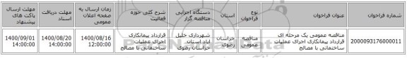 مناقصه عمومی یک مرحله ای  قرارداد پیمانکاری اجرای عملیات ساختمانی با مصالح