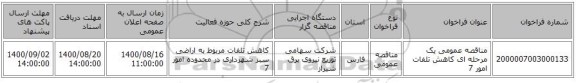 مناقصه عمومی یک مرحله ای کاهش تلفات امور 7