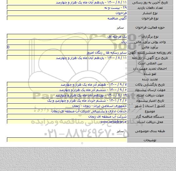 خدمات اداری و پشتیبانی شرکت آب منطقه ای زنجان