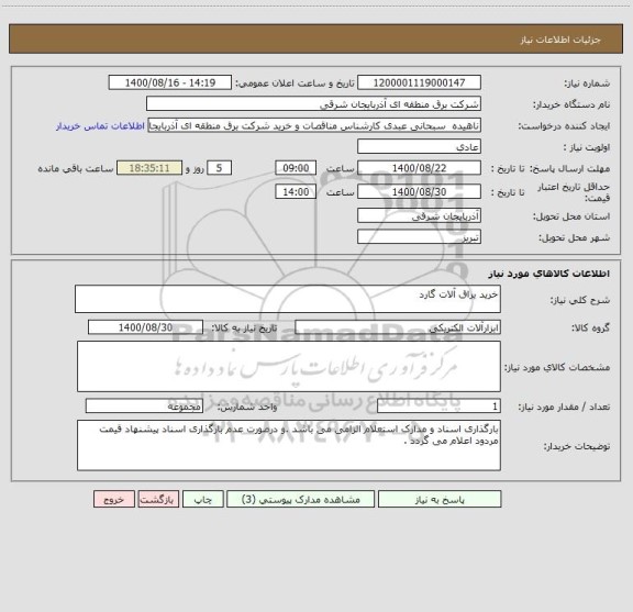 استعلام خرید یراق آلات گارد 