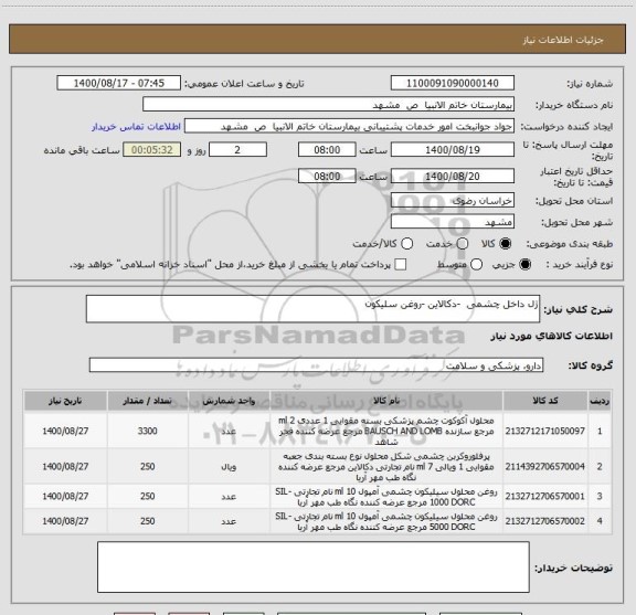 استعلام ژل داخل چشمی -دکالاین -روغن سلیکون