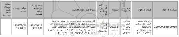 فراخوان ارزیابی کیفی گازرسانی به مجتمع روستایی وصی سفلی سنندج
