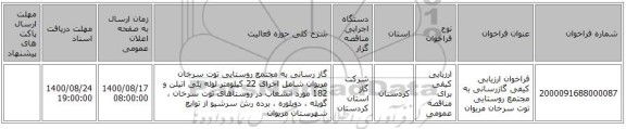 فراخوان ارزیابی کیفی گازرسانی به مجتمع روستایی توت سرخان مریوان  