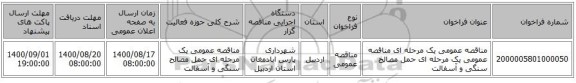 مناقصه عمومی یک مرحله ای مناقصه عمومی یک مرحله ای حمل مصالح سنگی و آسفالت