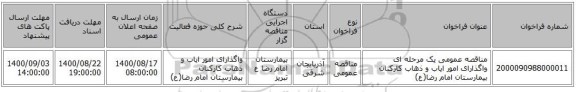 مناقصه عمومی یک مرحله ای واگذارای امور ایاب و ذهاب کارکنان بیمارستان امام رضا(ع)