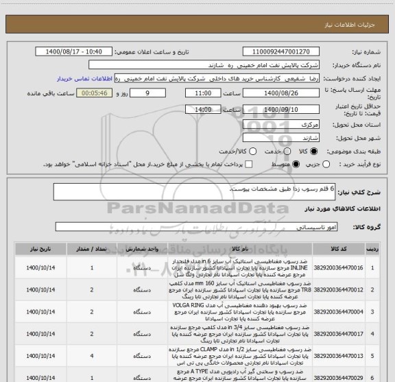 استعلام 6 قلم رسوب زدا طبق مشخصات پیوست.
