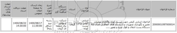 فراخوان ارزیابی کیفی جهت لیست کوتاه واگذاری عملیات تعمیر و نگهداری تجهیزات و سیستم های حفاظتی تعداد 62 دستگاه پست انتقال و فوق توزیع و تعمیر .....