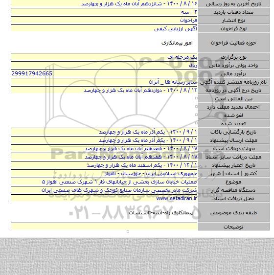 عملیات خیابان سازی بخشی از خیابانهای فاز ۱ شهرک صنعتی اهواز ۵