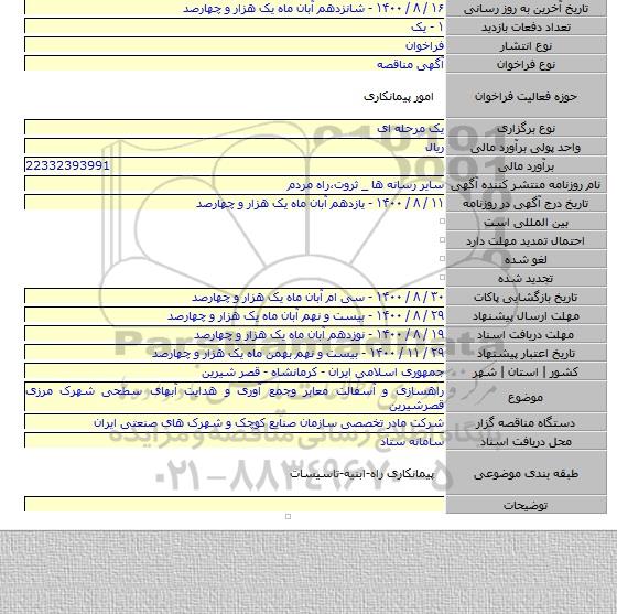 راهسازی و آسفالت معابر وجمع آوری و هدایت آبهای سطحی شهرک مرزی قصرشیرین