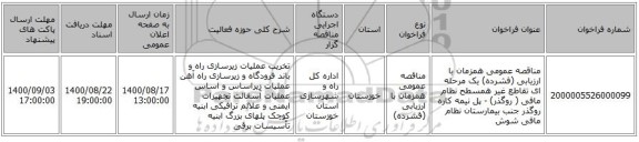 مناقصه عمومی همزمان با ارزیابی (فشرده) یک مرحله ای تقاطع غیر همسطح نظام مافی ( روگذر) - پل نیمه کاره روگذر جنب بیمارستان نظام مافی شوش