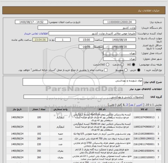 استعلام مواد شوینده و بهداشتی
