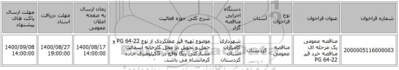 مناقصه عمومی یک مرحله ای مناقصه خرد قیر 22-64 PG 