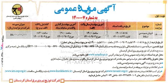 مزایده فروش سیم مسی اسقاط