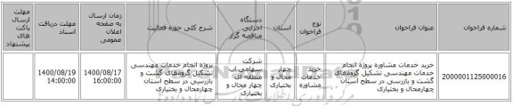 خرید خدمات مشاوره پروژه انجام خدمات مهندسی تشکیل گروه‌های گشت و بازرسی در سطح استان چهارمحال و بختیاری 