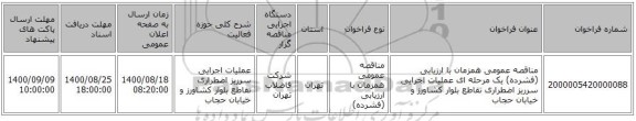 مناقصه عمومی همزمان با ارزیابی (فشرده) یک مرحله ای عملیات اجرایی سرریز اضطراری تقاطع بلوار کشاورز و خیابان حجاب